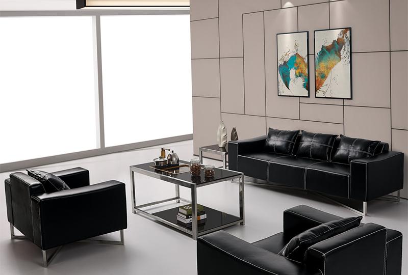  Sofá moderno de cuero negro 